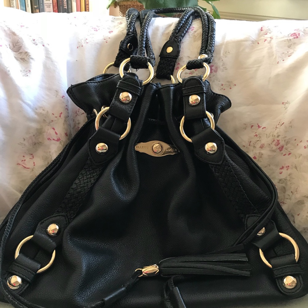 Elliott Luca black pebble leather handbag purse